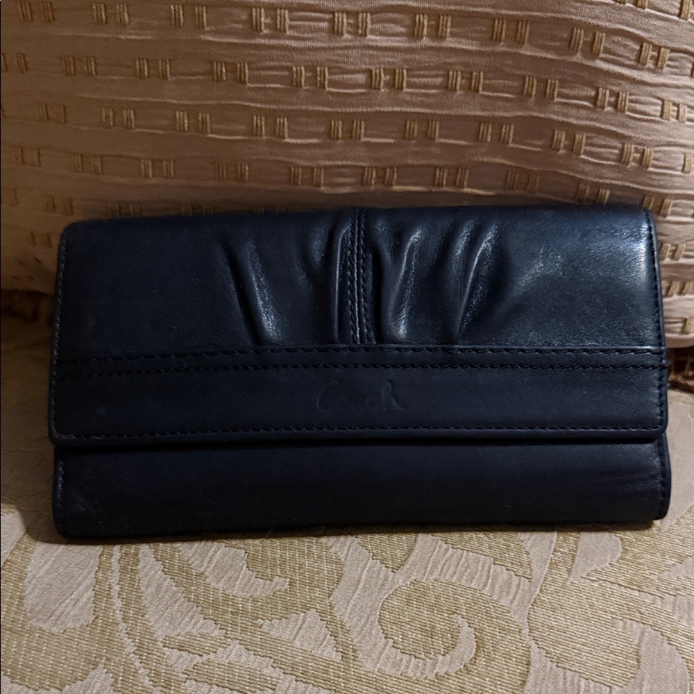 Coach Soho pleated trifold wallet in black leather preowned